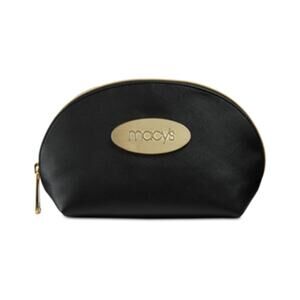 Macys Crosshatch Patterned Cosmetic Bag Travel Zippered Vinyl Pouch Makeup Black